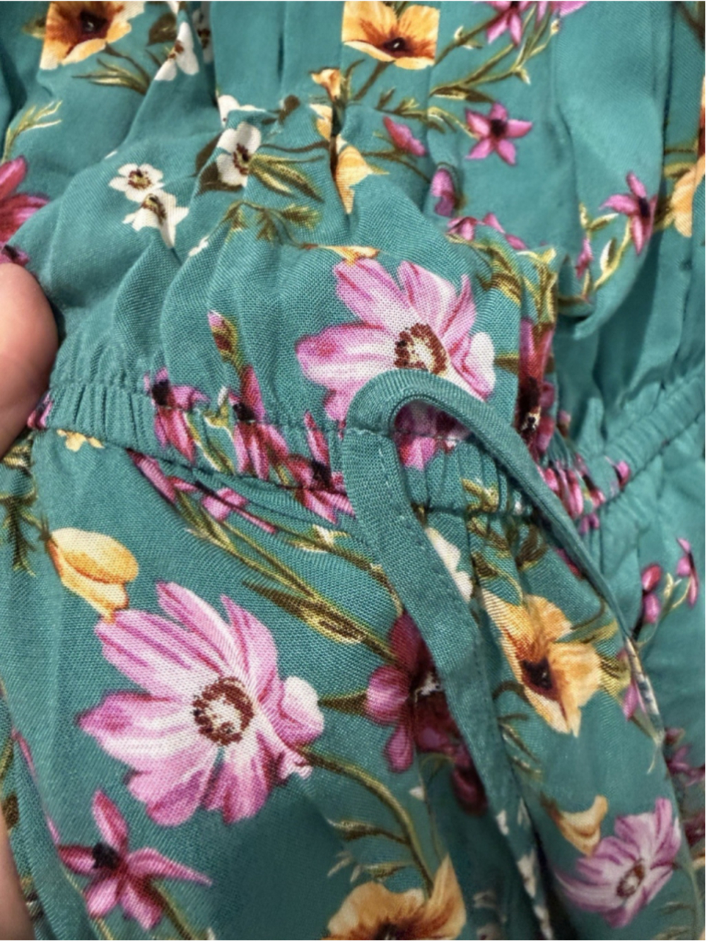 Xhilaration Women's Green Floral Puff Sleeve Tie Jumpsuit One-Piece Size S - Picture 6 of 9